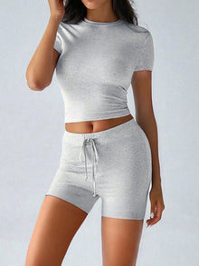 Round Neck Short Sleeve Top and Shorts Set