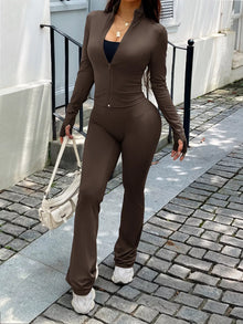 Zip Up Long Sleeve Outerwear and Pants Active Set