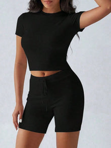 Round Neck Short Sleeve Top and Shorts Set