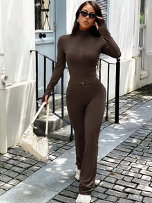 Zip Up Long Sleeve Outerwear and Pants Active Set