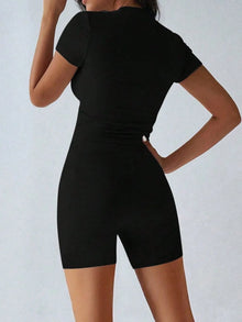 Round Neck Short Sleeve Top and Shorts Set