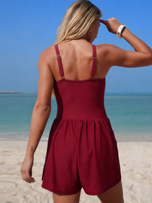 V-Neck One-Piece Swimsuit with Pockets